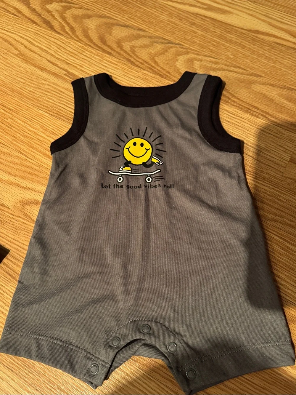 Garanimals Gray and Black Sleeveless Smiley Skate Bodysuit